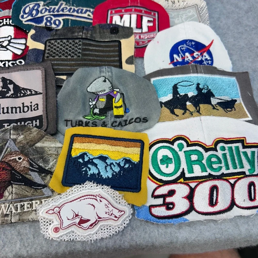 50+ Embroidered Hat Logo Lot Cutouts Crafts Quilting Upcycle Sports Brands